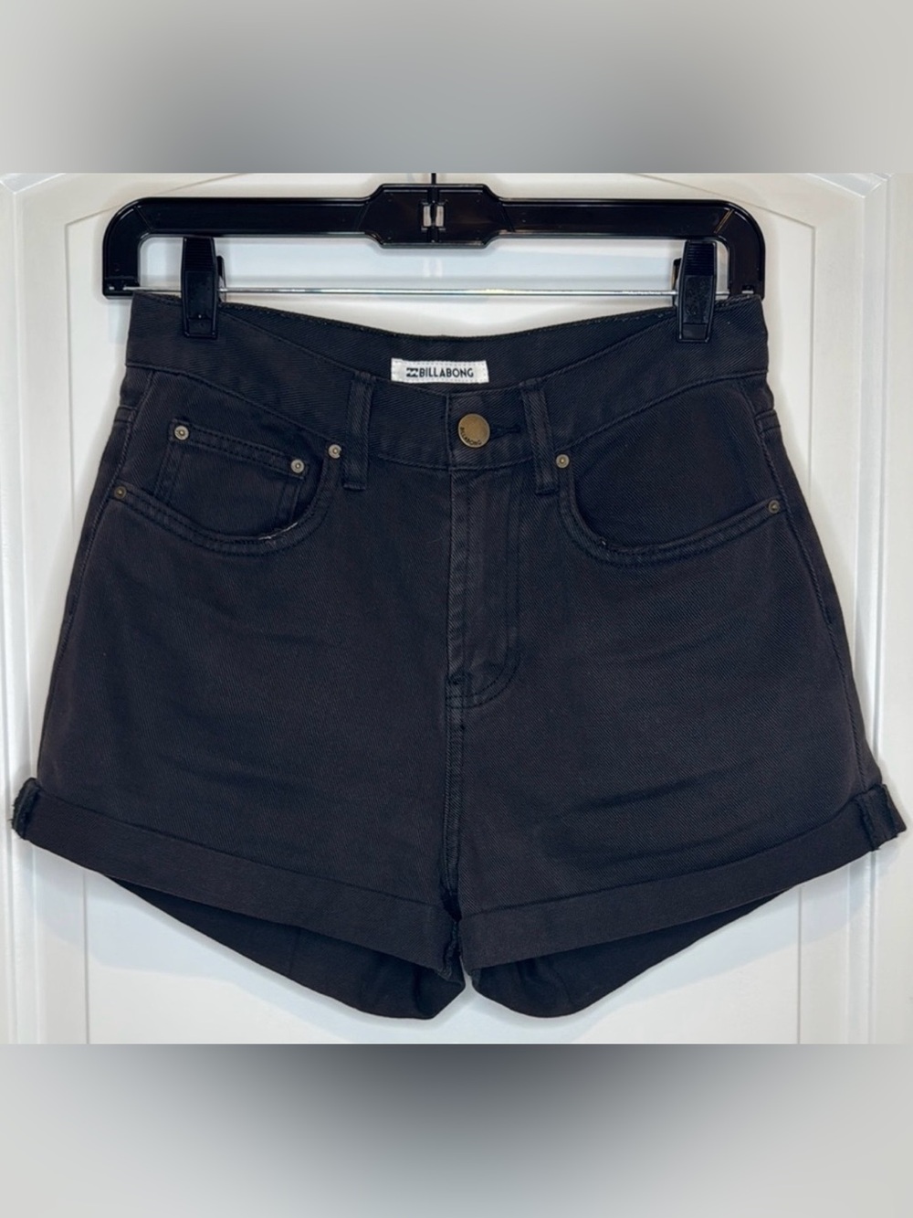 Billabong Black High Waisted Cuffed Denim Shorts